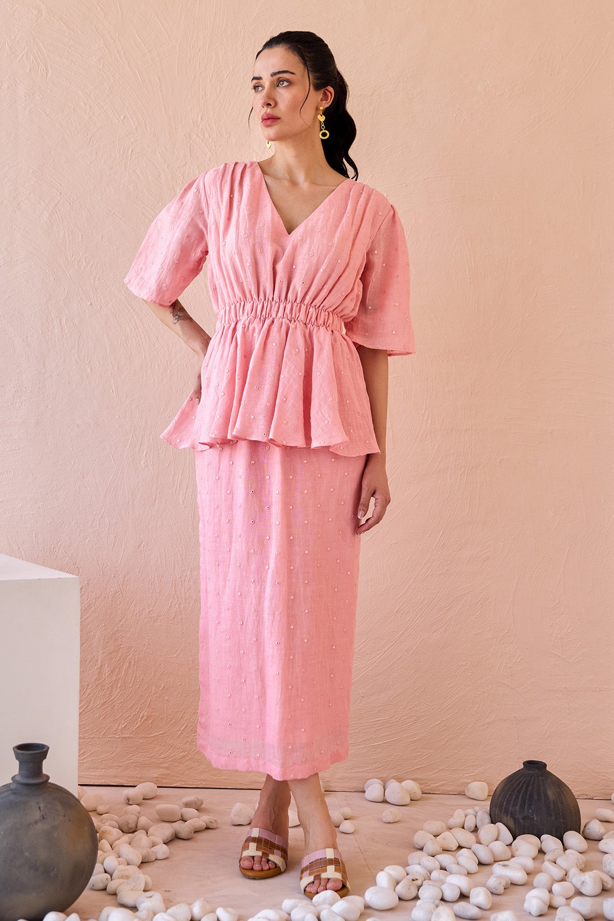 Buy Pink Mirror Work Midi Dress by The Loom Art for women online at ScrollnShops